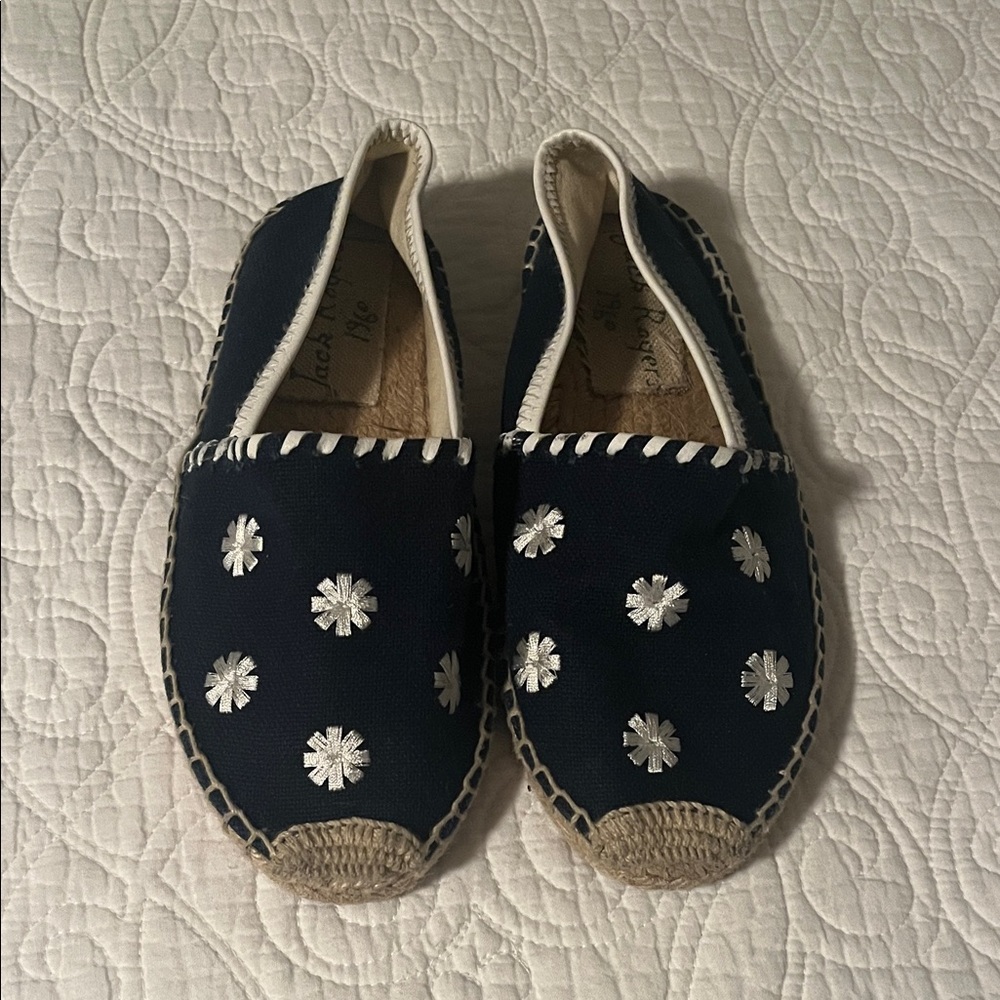 Jack Rogers Navy Espadrilles with White Embroidery
